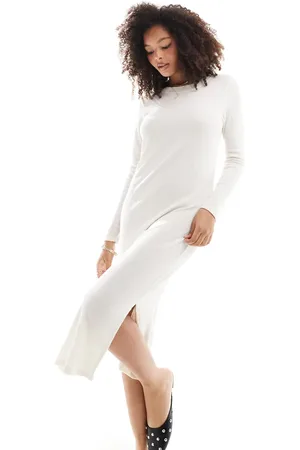 VERO MODA Vestido midi color de punto acanalado de -Blanco