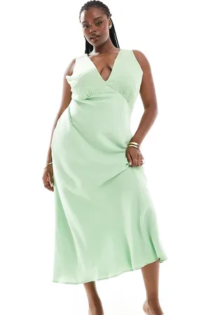 ASOS Vestido lencero midi verde salvia con cuello de pico y bordado delicado de estilo vintage de ASOS DESIGN Curve-Multicolor