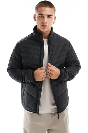 JACK & JONES Chaqueta negra acolchada plegable con solapas rígidas de