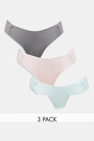 ASOS Pack de 3 tangas de color rosa pastel, azul y gris de tejido efecto invisible y encaje en los laterales de -Multicolor