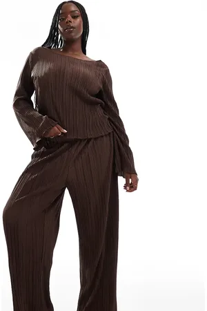 VERO MODA Pantalones chocolate plisados de pernera ancha de (parte de un conjunto)