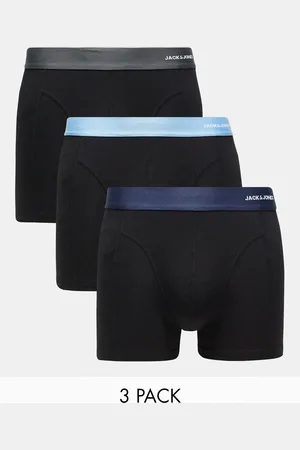 JACK & JONES Pack de 3 calzoncillos negros con cinturillas en contraste de