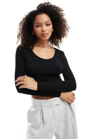 ONLY Top de manga larga con cuello de pico de canalé de