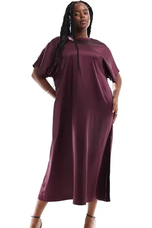 ASOS Vestido midi estilo camiseta extragrande de satén de ASOS DESIGN Curve-Rojo
