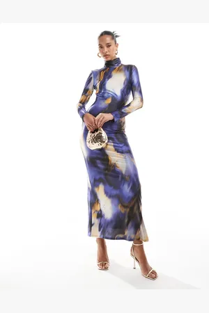 DASKA Vestido largo con estampado marmolado y cuello alto de -Multicolor