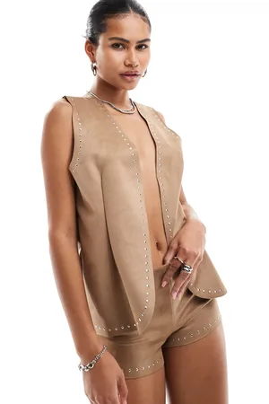 ASOS Chaleco de traje color de antelina con tachuelas de (parte de un conjunto)-Beis neutro