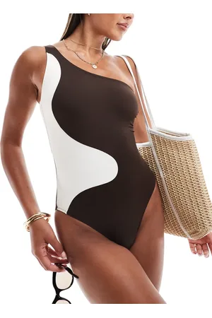 Accessorize Bañador y color crema asimétrico con estampado de ondas de -Negro