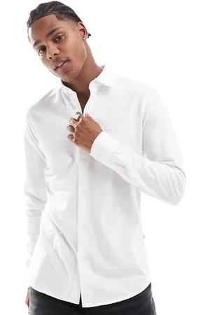HUGO BOSS Camisa blanca de corte slim de punto liso Mysoft de