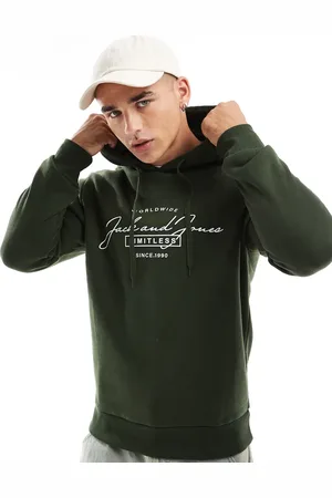 JACK & JONES Sudadera caqui con capucha y logo de texto de -Verde