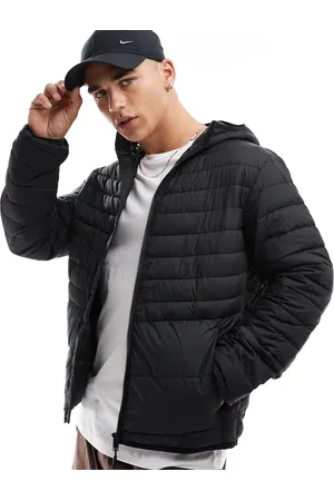 JACK & JONES Chaqueta negra acolchada plegable con capucha de