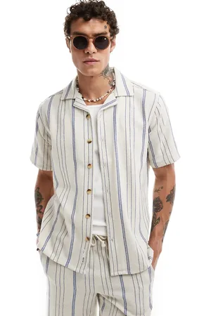 Only & Sons Camisa beis a rayas azules con cuello de solapas de (parte de un conjunto)