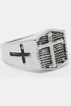 ASOS Anillo tipo sello pulido con diseño de cruz de
