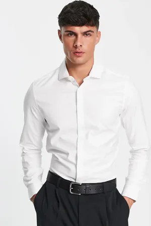 ASOS Camisa blanca de corte slim con cuello italiano de tejido fácil de planchar de