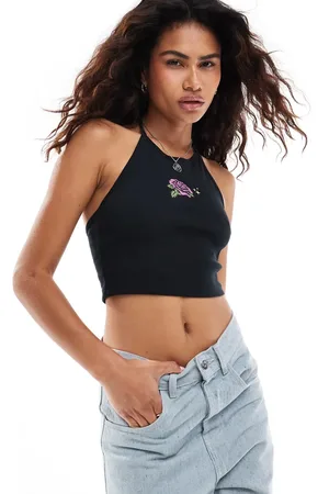 Santa Cruz Top con cuello halter y detalle bordado de