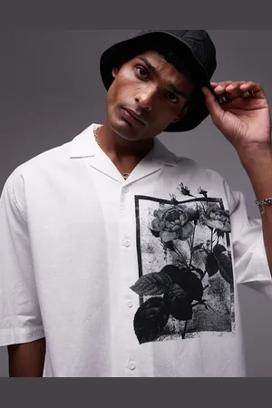 Topman Camisa blanca holgada de manga corta con estampado floral de