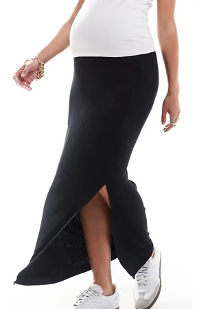 Mama;licious Falda larga negra con diseño por encima del vientre de punto acanalado de Mamalicious Maternity