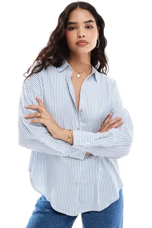 VERO MODA Camisa azul a rayas blancas extragrande de