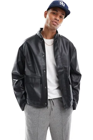 ASOS Chaqueta negra con cuello alzado de cuero sintético de