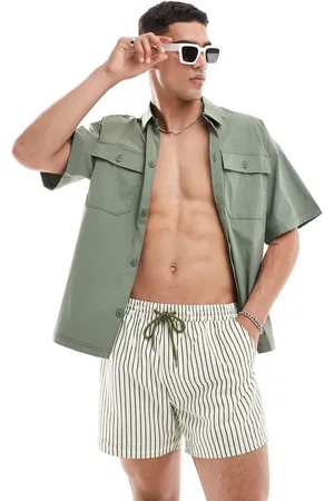 South Beach Shorts de baño caquis y crema a rayas de -Verde