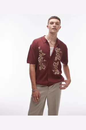 Topman Camisa color holgada con bordado floral de punto de -Morado