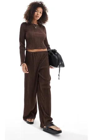 VERO MODA Pantalones chocolate plisados de pernera ancha de (parte de un conjunto)