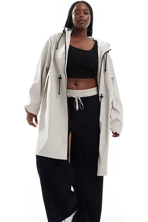 ASOS Parka larga beis con cordón ajustable en la cintura y acabado engomado de ASOS DESIGN Curve-Beis neutro