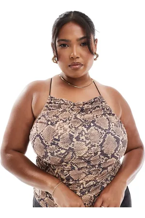 ASOS Top ceñido de tirantes con estampado y escote cuadrado fruncido de ASOS DESIGN Curve-Multicolor