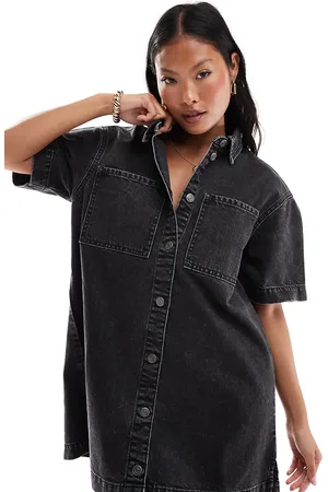 ASOS Vestido camisero vaquero de manga corta con lavado de ASOS DESIGN Petite