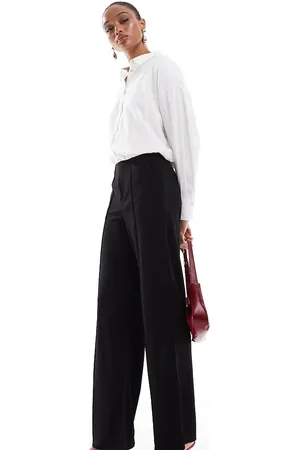 JDY Pantalones negros de talle alto con detalle de costura en la parte delantera de
