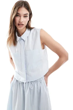 ASOS Camisa corta azul a rayas blancas sin mangas de -Multicolor