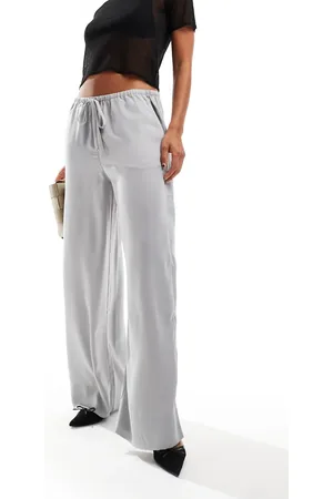 ASOS Pantalones plateados sin cierres de satén de