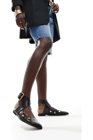 ASOS Bailarinas negras de cuero con tachuelas premium Level de