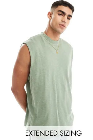 ASOS Camiseta verde claro extragrande sin mangas de piqué de
