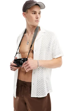 Another Influence Camisa blanca de manga corta con cuello de solapas de encaje de