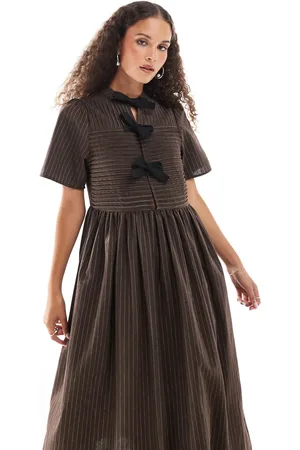 Ghospell Vestido camisero midi con detalle de lazos de