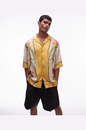 Topman Camisa de manga corta con estampado floral y ribetes de