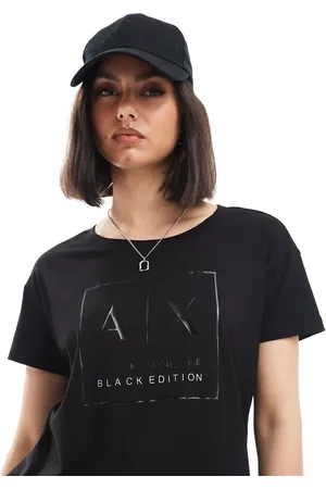 Armani Exchange Camiseta negra con logo brillante estampado de