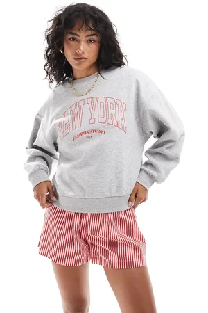 JJXX Sudadera gris jaspeado con estampado en el pecho "New York" de