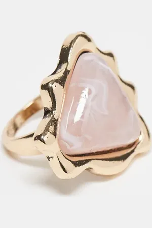 Reclaimed Anillo con piedra de cuarzo rosa sintético de