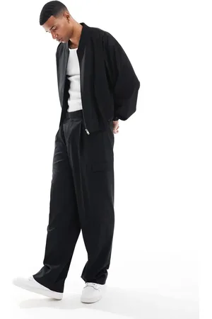 ASOS Pantalones de vestir negros cargo de pernera ancha de (parte de un conjunto)