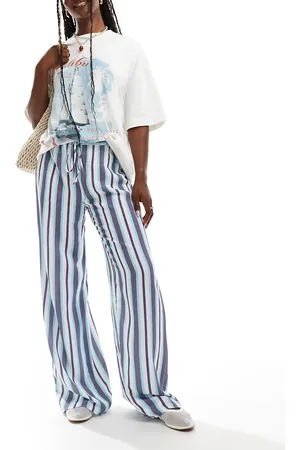 ASOS Pantalones a rayas azules holgados de mezcla de lino de -Multicolor