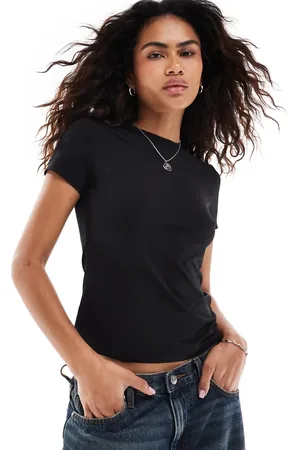 Weekday Camiseta negra de punto fino de