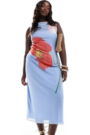 ASOS Vestido semilargo sin mangas con estampado de flor de malla de ASOS DESIGN Curve-Multicolor