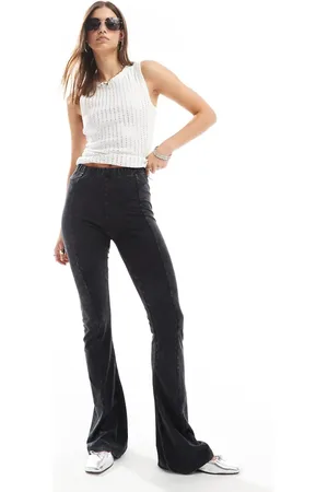Noisy May Pantalones de campana grises con lavado ácido de punto liso de