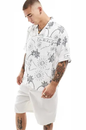 The Couture Club Camisa blanca con estampado de palmeras bordado de
