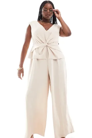 ASOS Mono largo color estilo chaleco de traje con cuello de pico y diseño cruzado de ASOS DESIGN Curve-Beis neutro