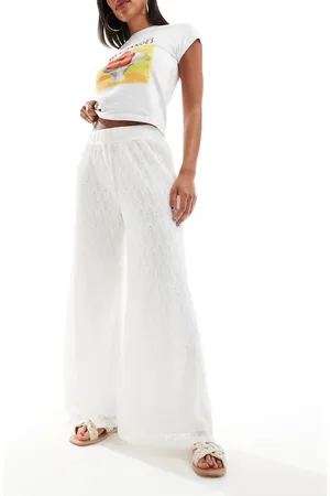 Closet Pantalones blanco de pernera ancha de tejido texturizado de