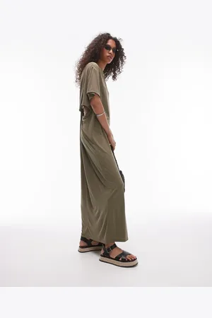 Topshop Vestido midi estilo camiseta con detalle retorcido en la espalda de cupro supersuave premium de -Verde