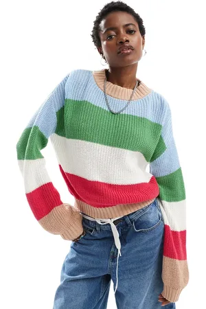 Glamorous Jersey a rayas multicolores de corte cuadrado de punto grueso de