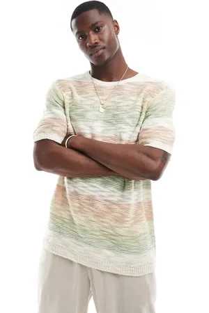 ASOS Camiseta verde y naranja extragrande de punto flameado de hilos mezclados de -Beis neutro